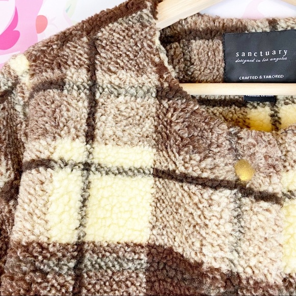 NEW Sanctuary Brown Plaid Snap Sherpa Teddy Coat S - Picture 5 of 10